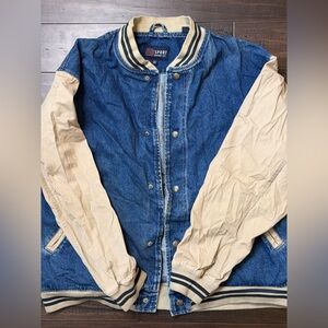 Harbor Bay Denim and Beige Bomber Jacket